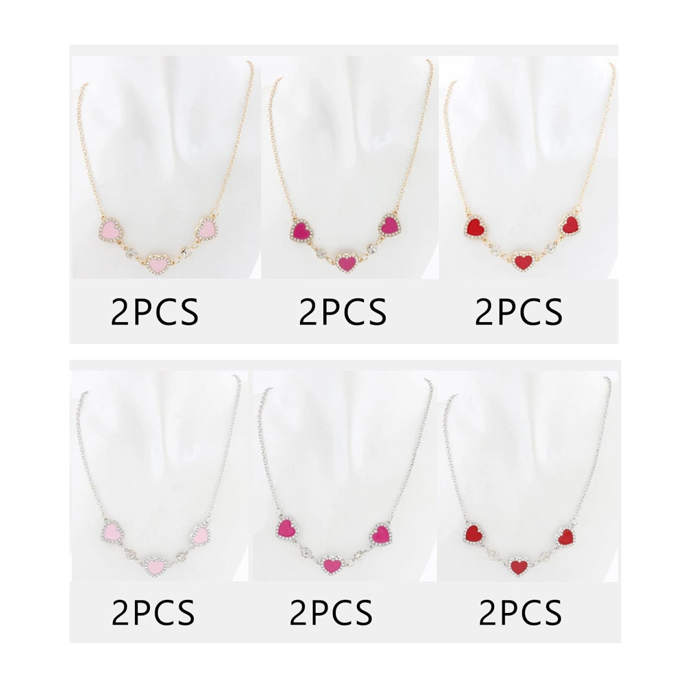 Triple Heart Station Necklace - Crystal Pave Hearts, 17"+3" Adjustable Chain