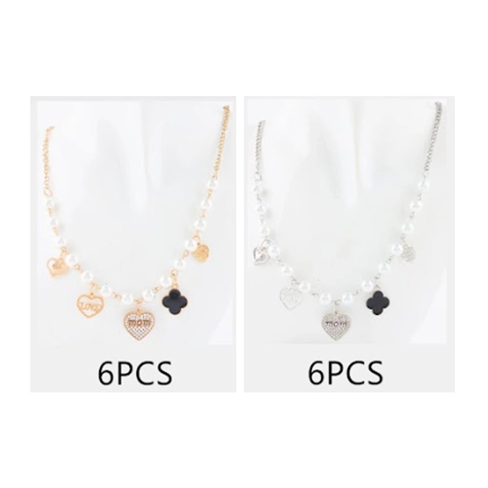 Elegant Pearl Charm Necklace - "Mom" & "Love" Heart Pendant CK2308