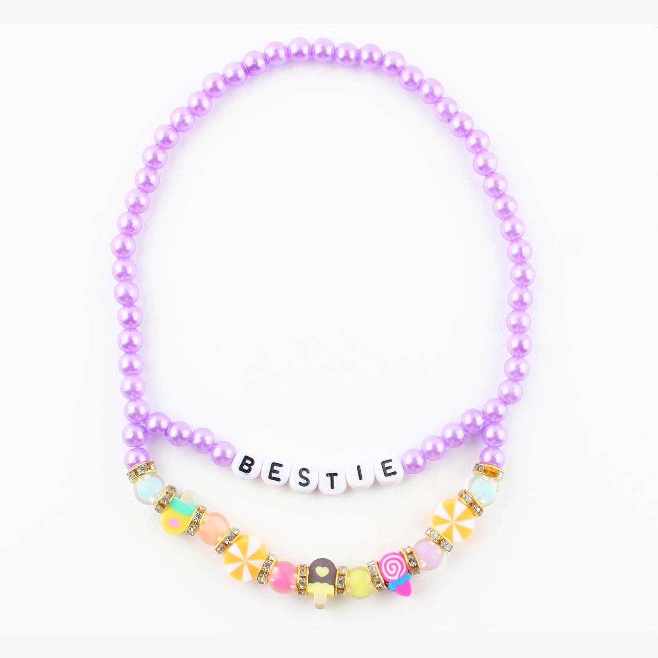 "Bestie" Double-Strand Beaded Necklace – Colorful Candy & Charm Jewelry for Children (CK2326)