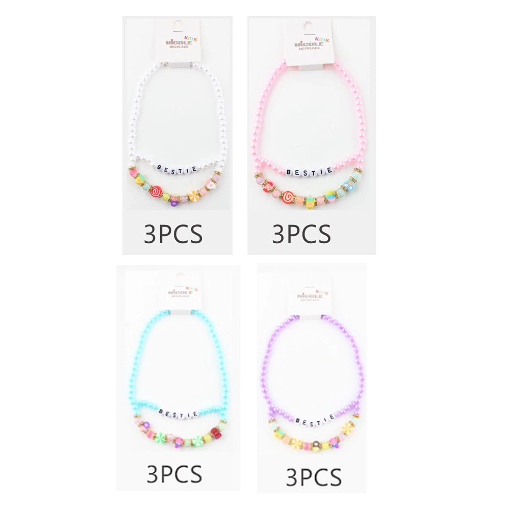 "Bestie" Double-Strand Beaded Necklace – Colorful Candy & Charm Jewelry for Children (CK2326)