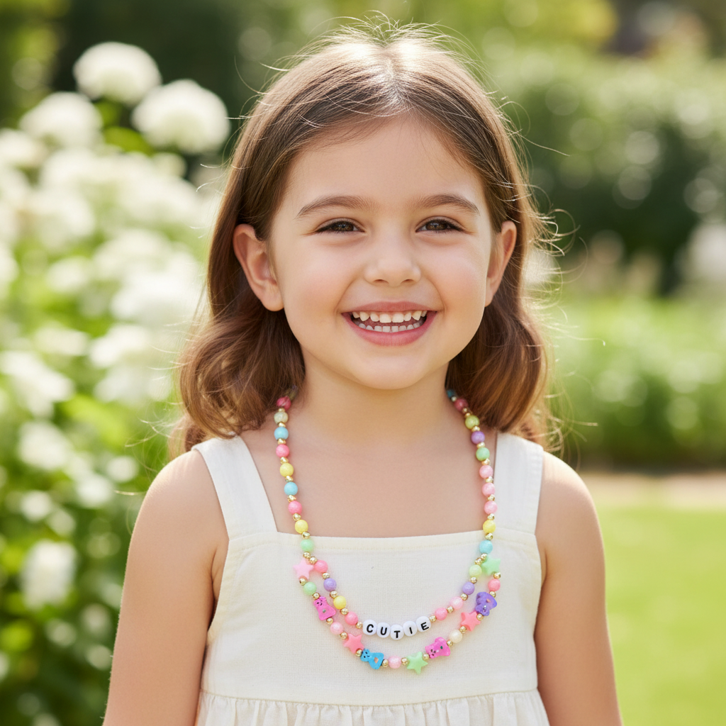 "CUTIE" Double-Strand Beaded Necklace - Pastel Charm & Teddy Accents (CK2330)