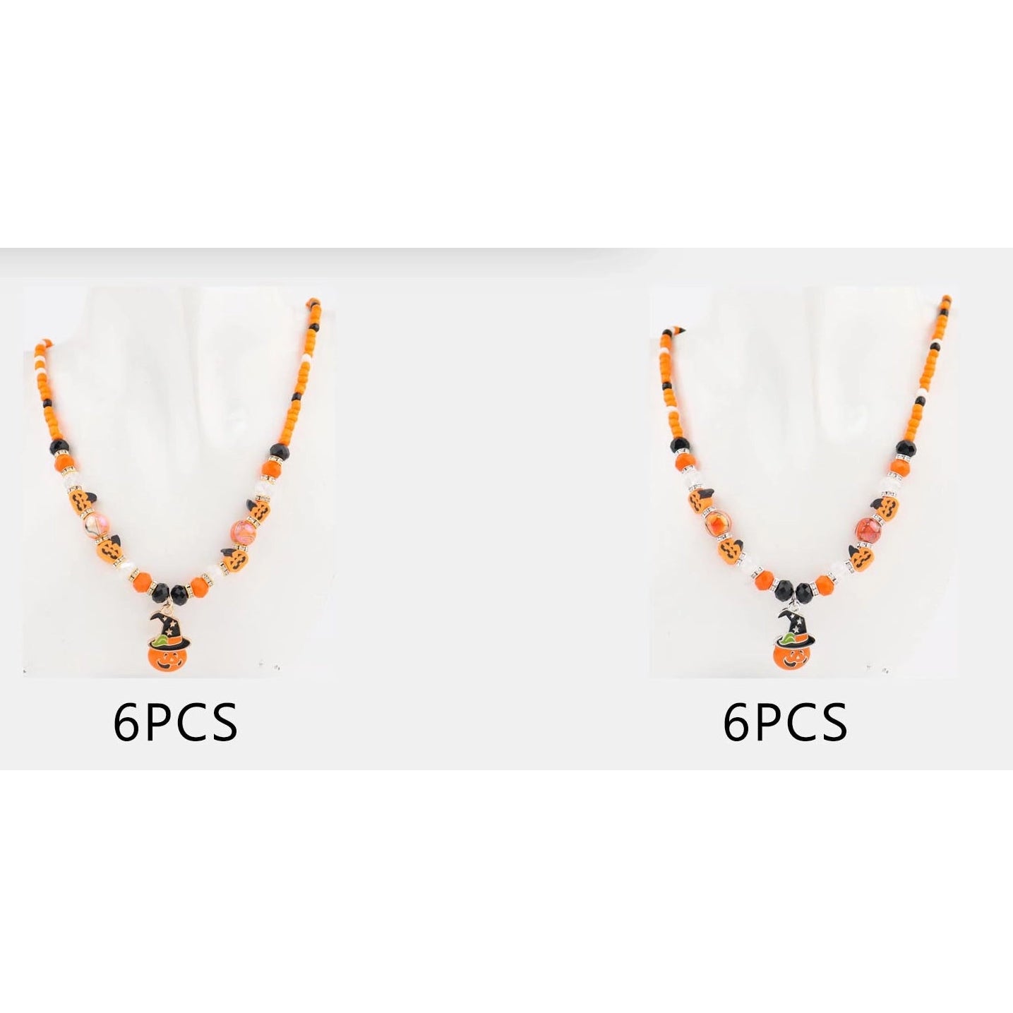 Halloween Beaded Pumpkin Pendant Necklace – Witch Hat Jack-O'-Lantern Charm Necklace (17" + 3" Extension) (CK2379)