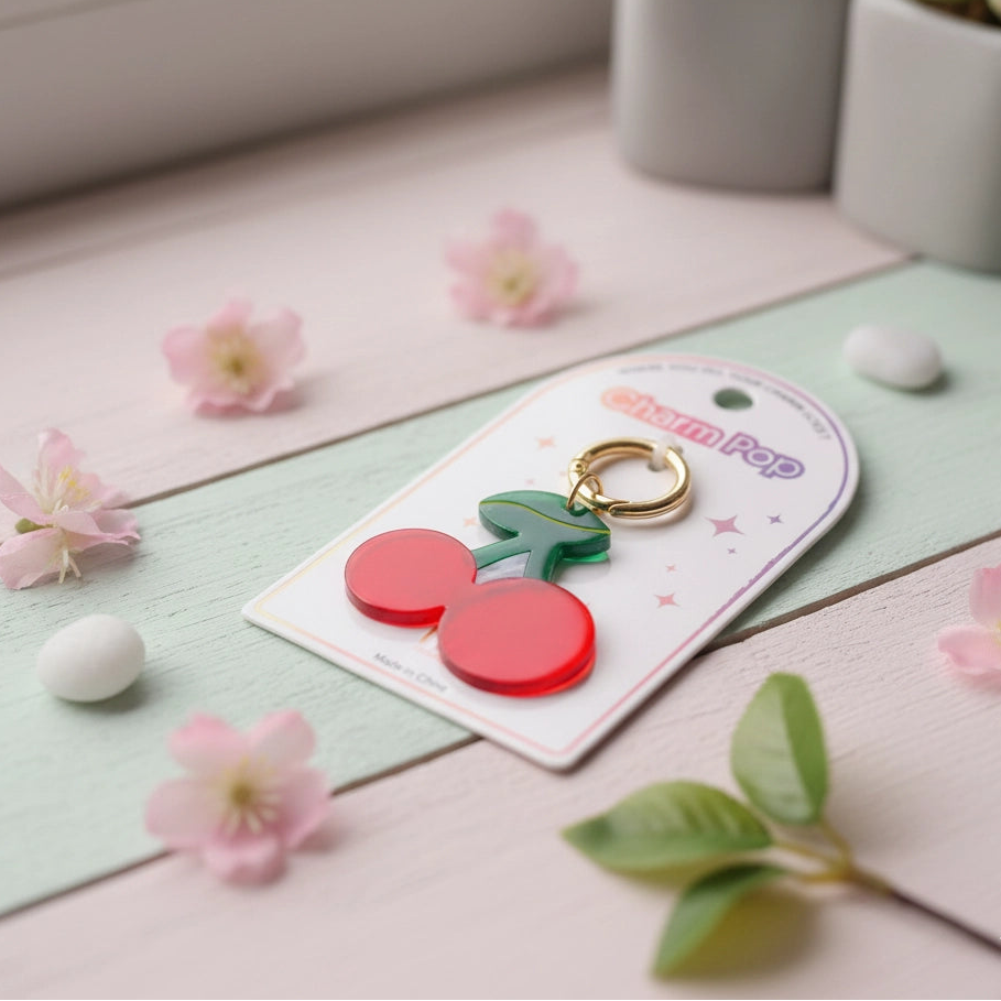 Pop Art Cherry Charm Keychain