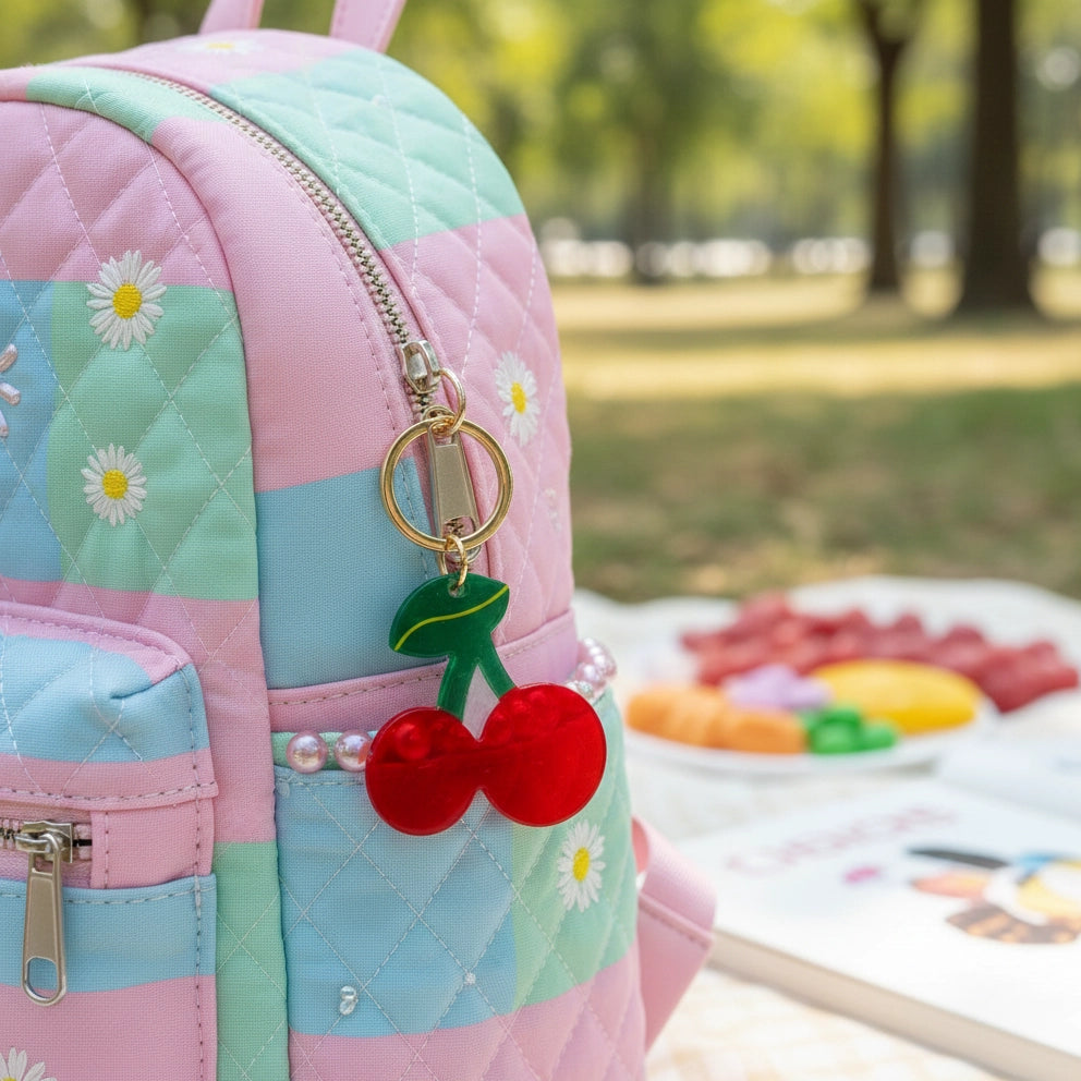 Pop Art Cherry Charm Keychain