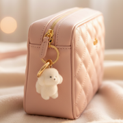 Adorable Miniature White Poodle Plush Charm – Fluffy Dog Keychain Accessory for Bags and Jewelry (CR1120)