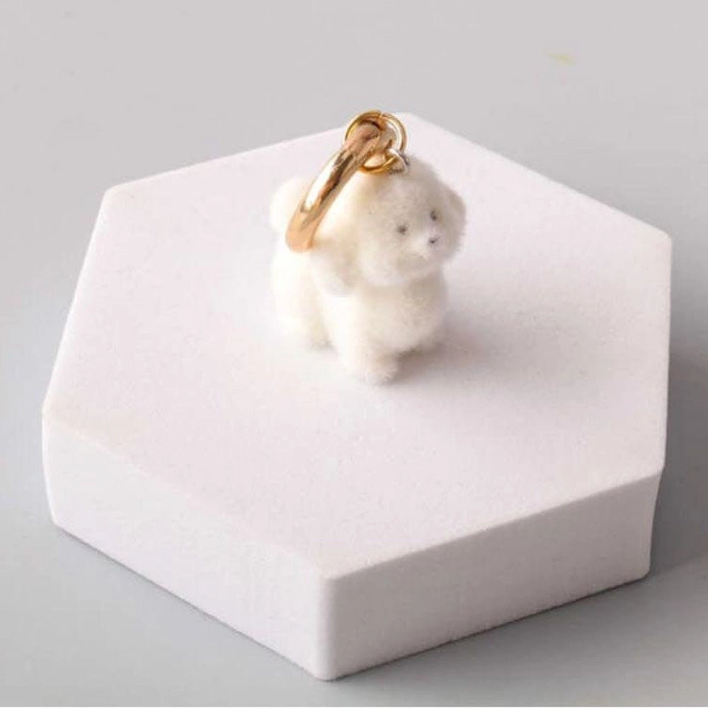 Adorable Miniature White Poodle Plush Charm – Fluffy Dog Keychain Accessory for Bags and Jewelry (CR1120)
