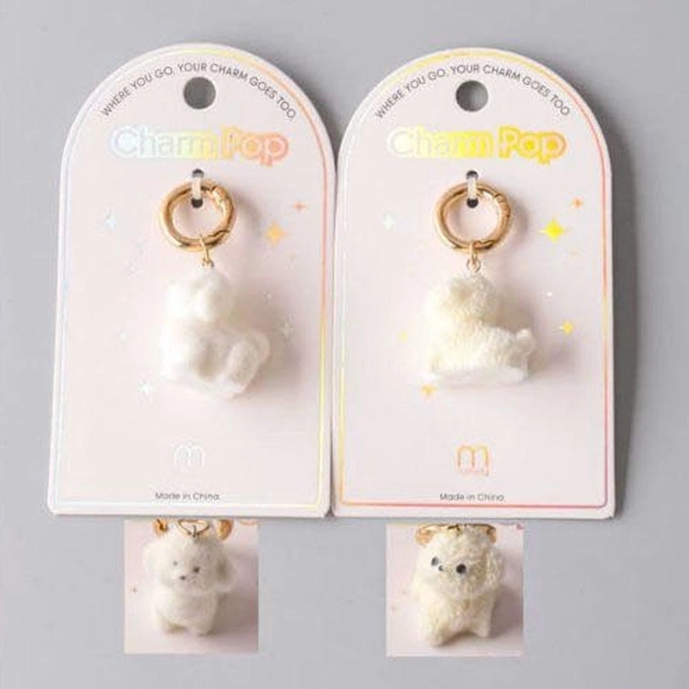 Adorable Miniature White Poodle Plush Charm – Fluffy Dog Keychain Accessory for Bags and Jewelry (CR1120)