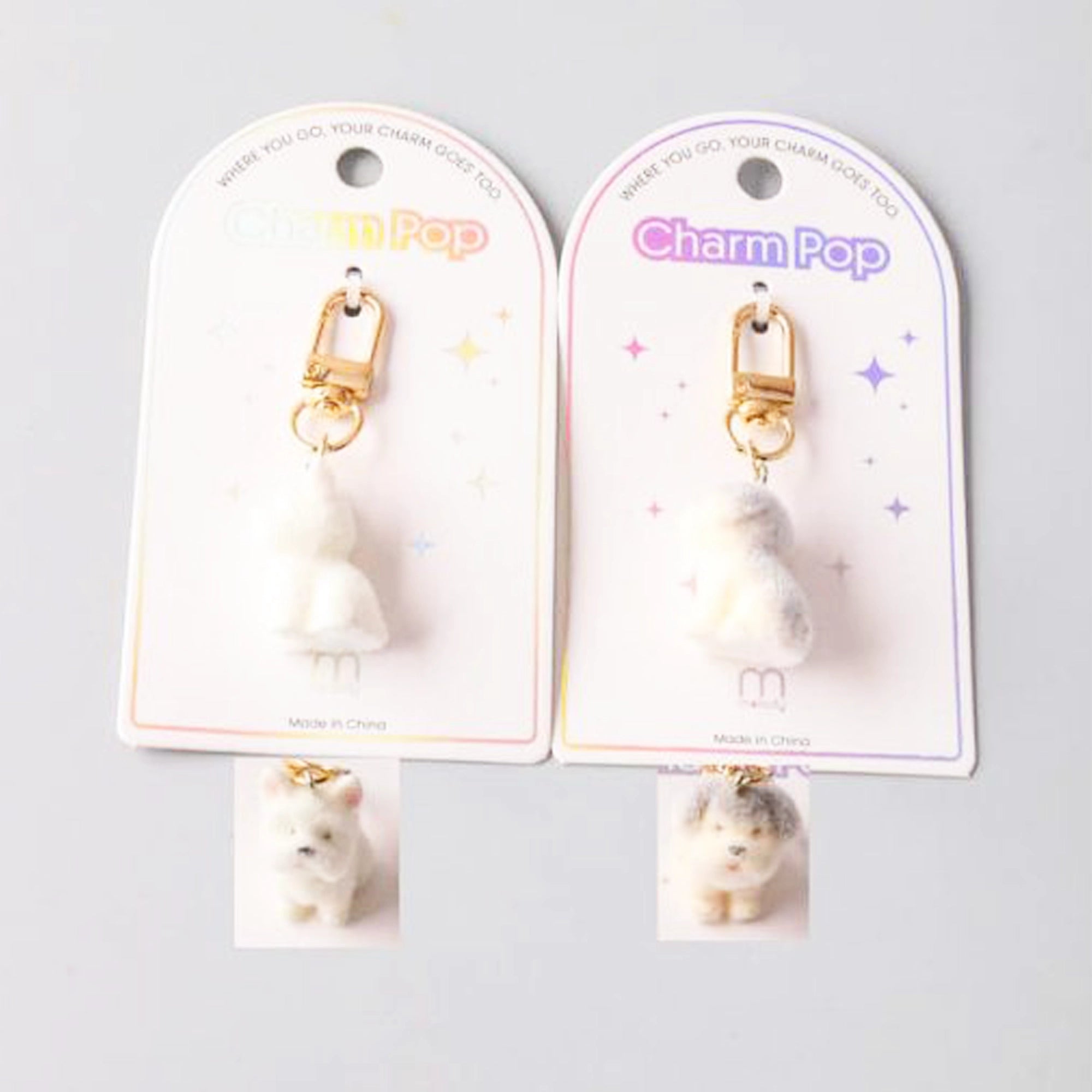 Fuzzy Dog Keyring Charms - Adorable Flocked Puppy Accessories (2 Styles) (CR1122)