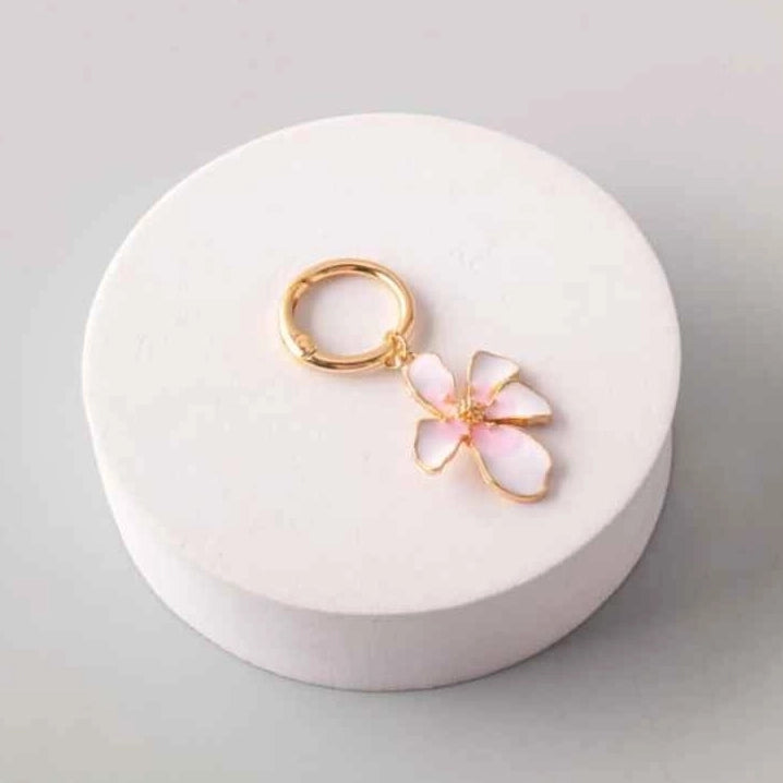 Iris Tropical Flower Charm Ring – Gold Carabiner Hoop with Enamel Floral Pendant (CR1126)