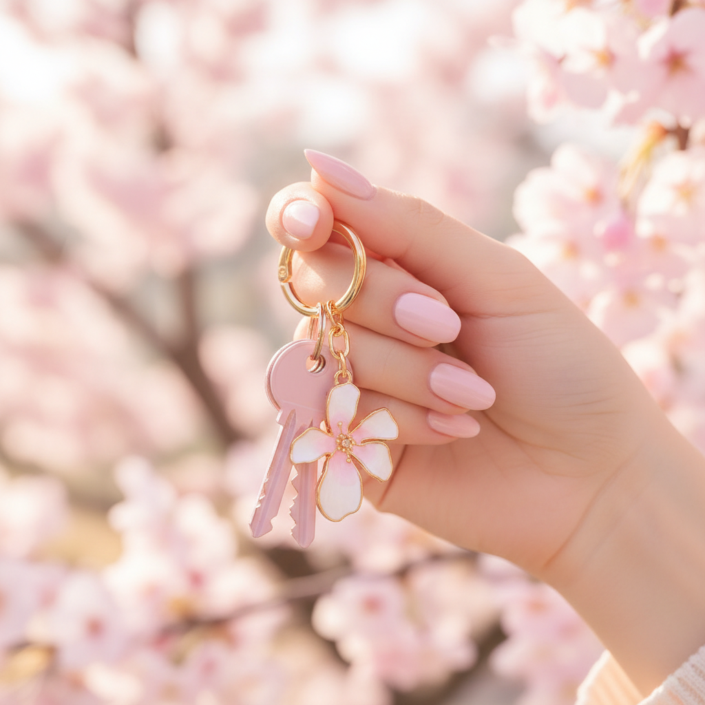 Iris Tropical Flower Charm Ring – Gold Carabiner Hoop with Enamel Floral Pendant (CR1126)