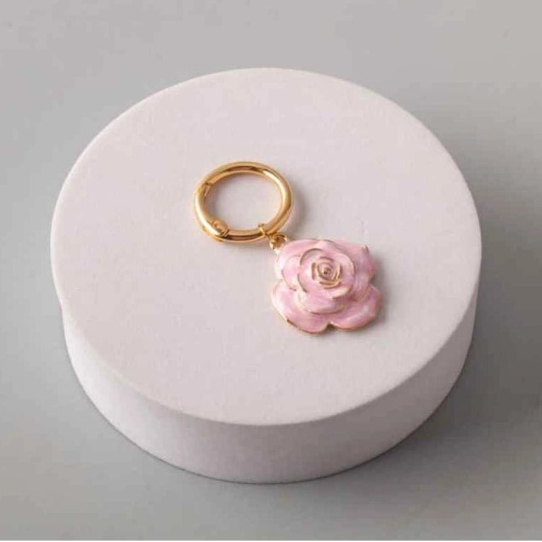 Enamel Rose Ring Charm – Floral Clip-On Keyring & Jewelry Accessory (CR1128)