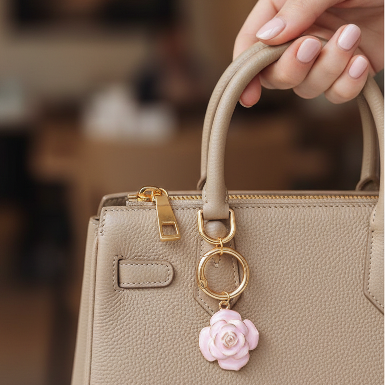 Enamel Rose Ring Charm – Floral Clip-On Keyring & Jewelry Accessory (CR1128)