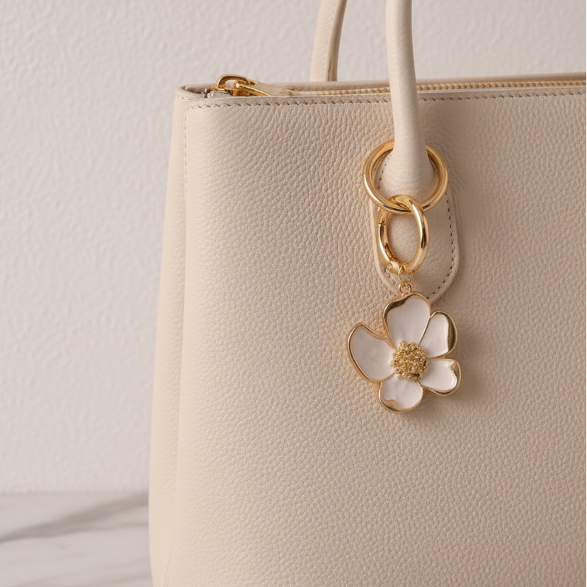Buttercup Flower Ring Charm – Gold Floral Enamel Bag & Keychain Clip (CR1129)