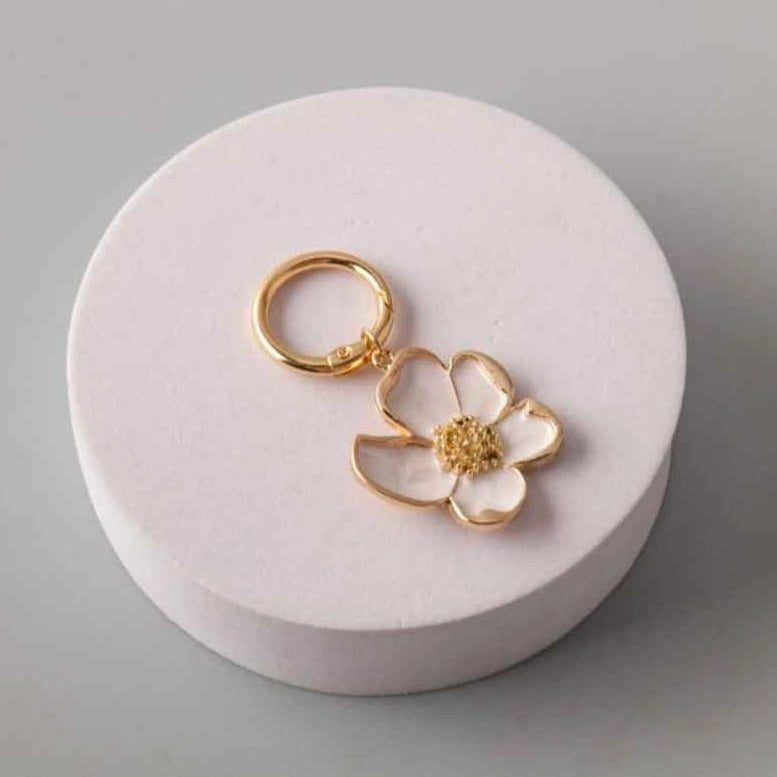 Buttercup Flower Ring Charm – Gold Floral Enamel Bag & Keychain Clip (CR1129)