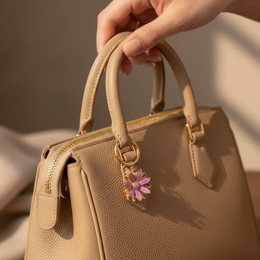 Daisy Flower Ring Charm Clip – Gold Enamel Floral Keychain & Bag Charm (CR1131)