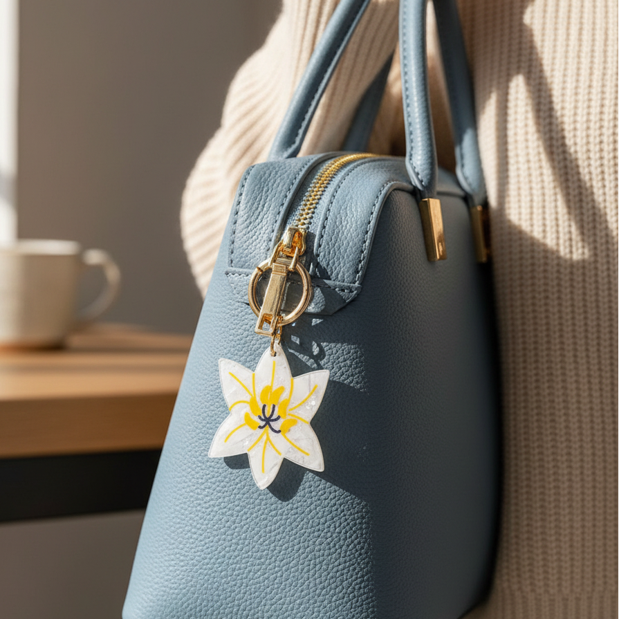 Acetate Flower Keyring Charm – Floral Bag Clip & Keychain Accessory (CR1175)