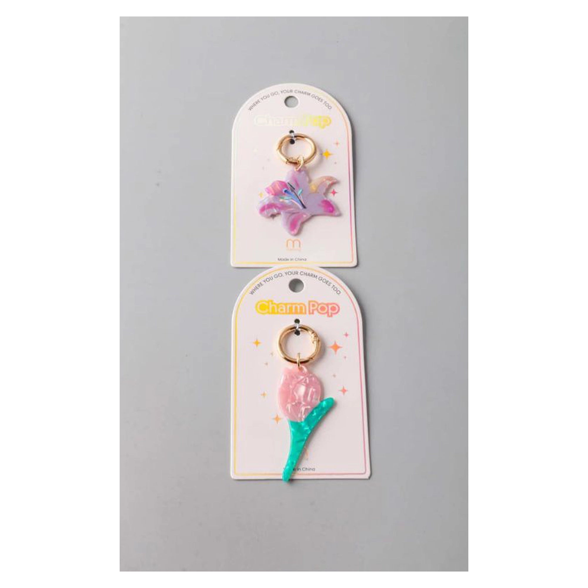 Acetate Floral Keyring Charm - Elegant Lily & Rose Bag Accessory (CR1180)