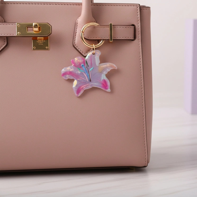 Acetate Floral Keyring Charm - Elegant Lily & Rose Bag Accessory (CR1180)