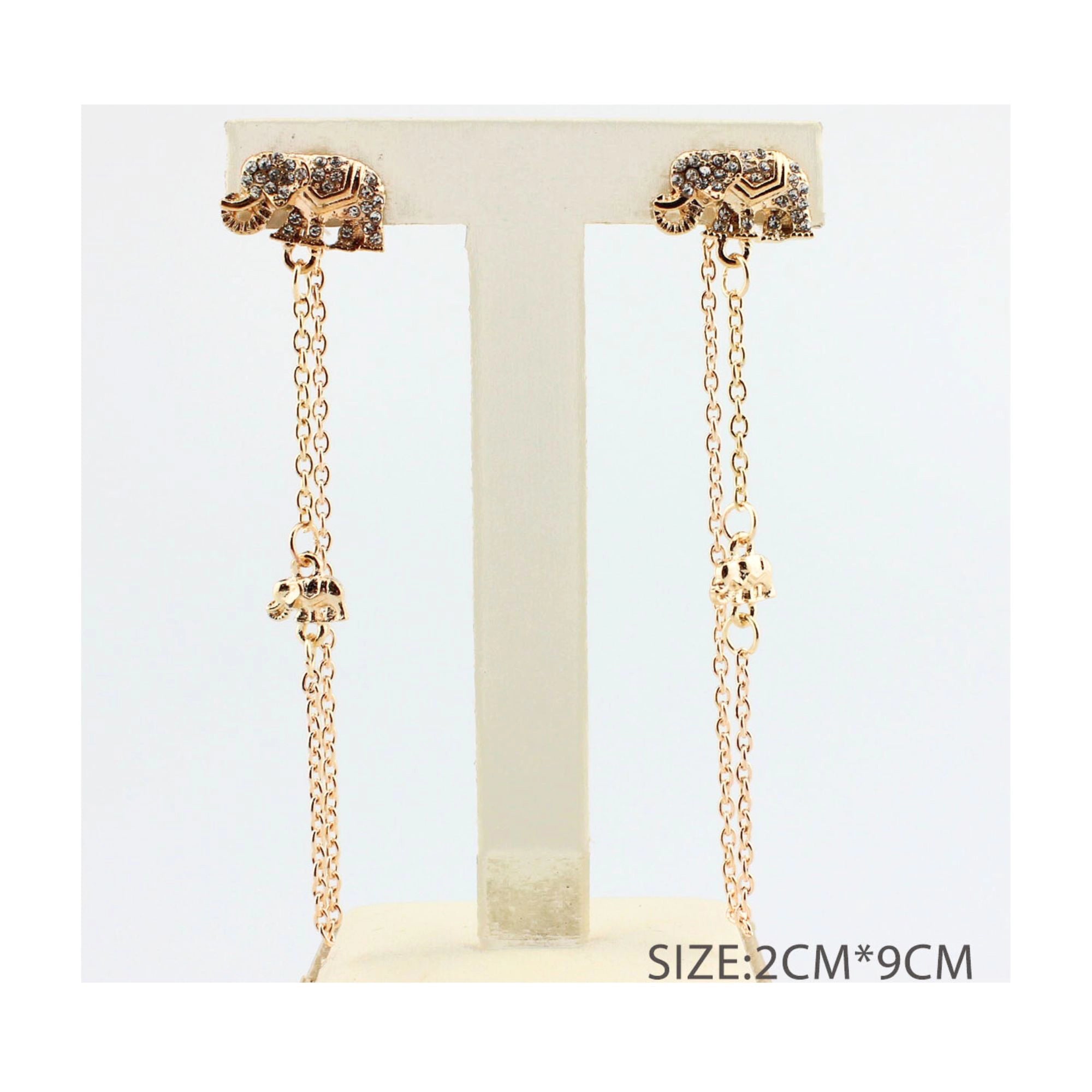 Playful Lucky Elephant Chain Drop Earrings