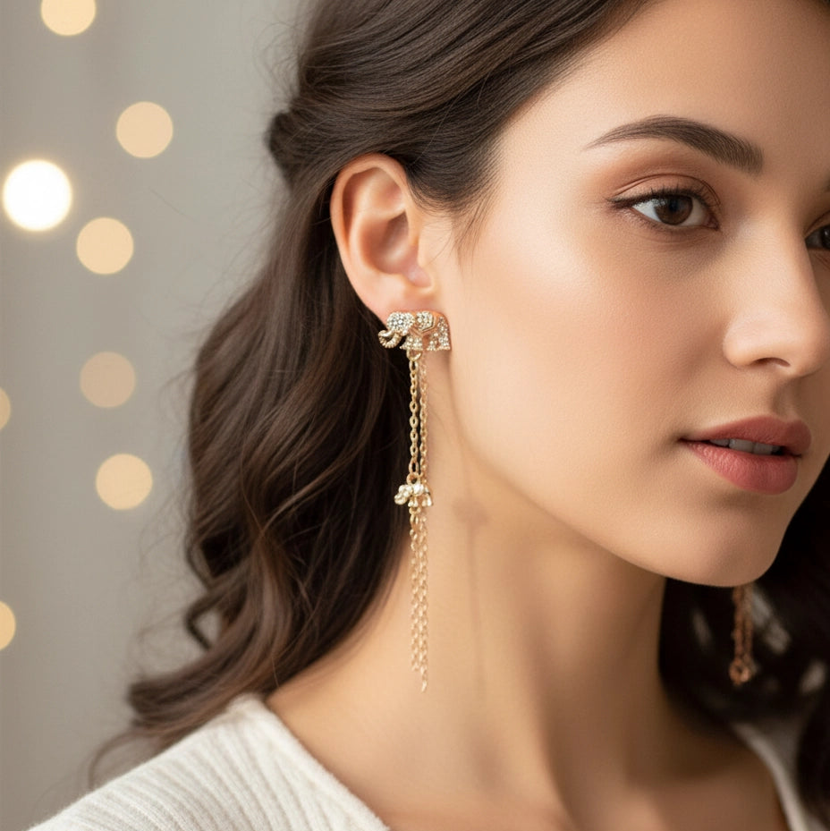 Playful Lucky Elephant Chain Drop Earrings