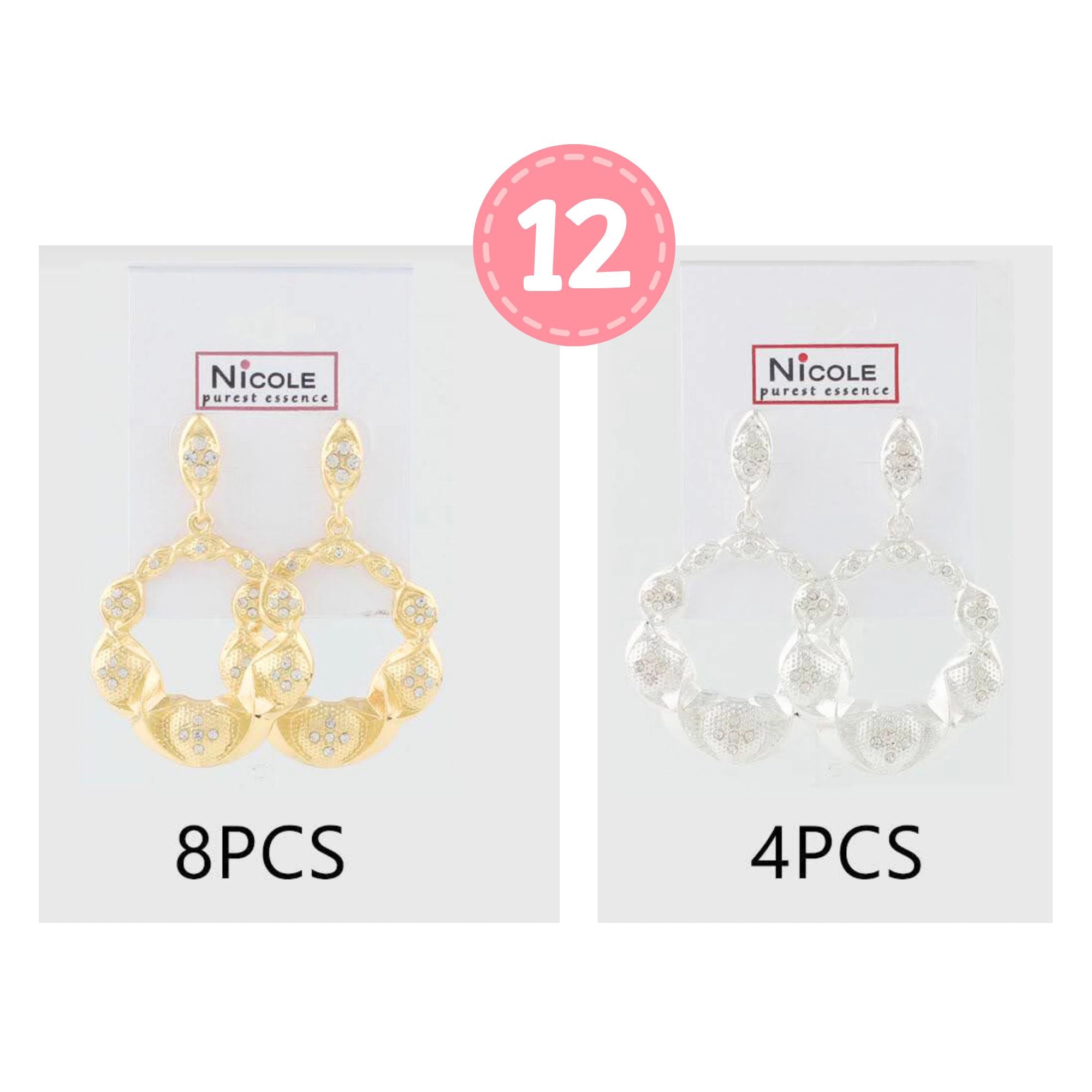 Textured Geometric Pave Drop Earrings | Statement Gold/Silver Circles