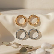 Modern Interlocking Hoop Earrings | Silver and Gold-Tone Finish Minimalist Jewelry
