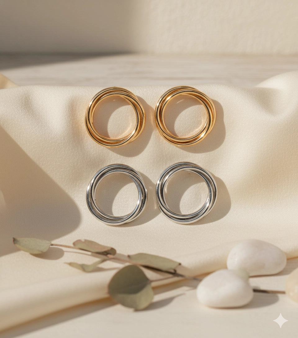 Modern Interlocking Hoop Earrings | Silver and Gold-Tone Finish Minimalist Jewelry