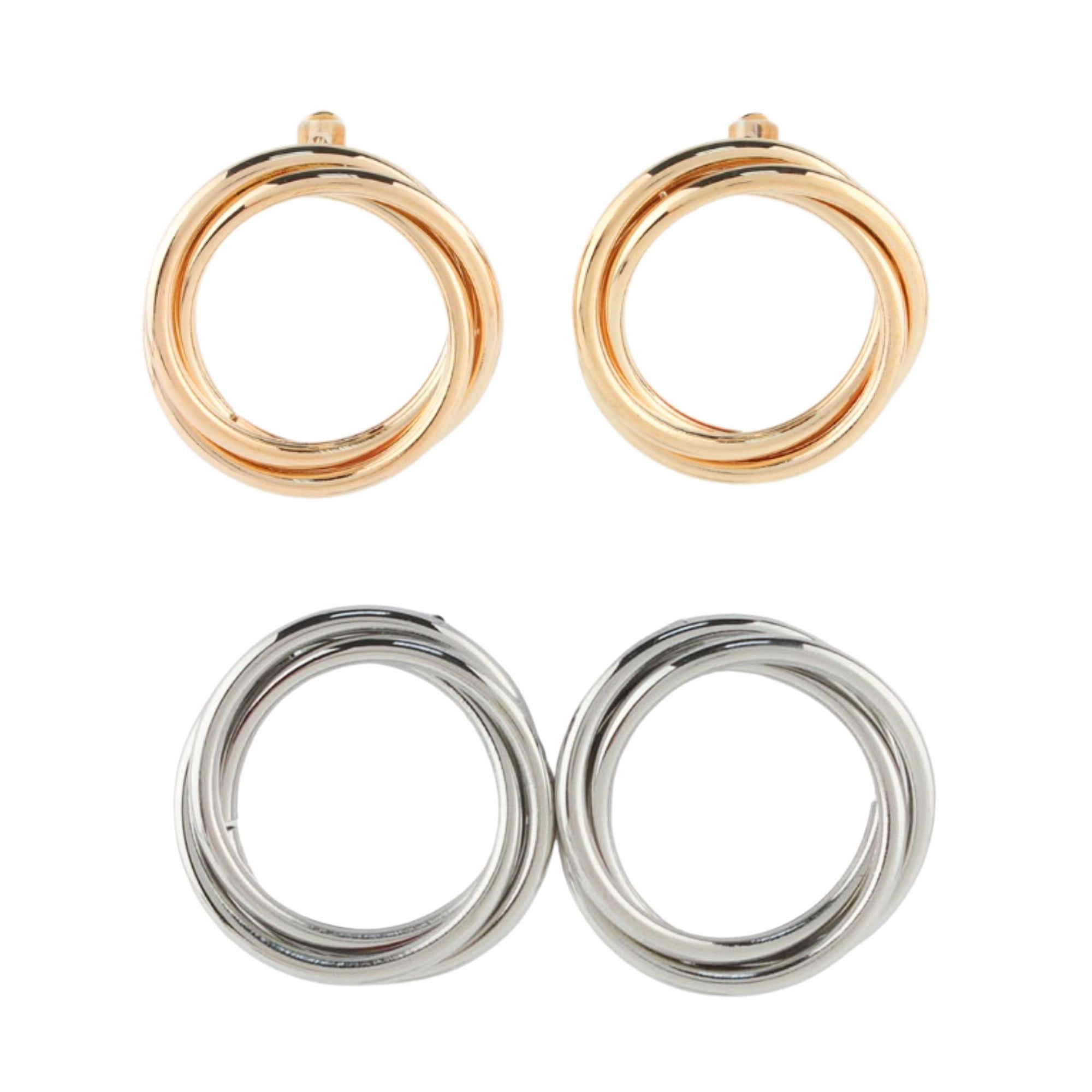Modern Interlocking Hoop Earrings | Silver and Gold-Tone Finish Minimalist Jewelry