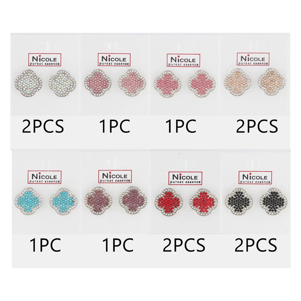 Crystal Clover Earrings - 1.8cm Post-Back Studs in Multiple Colors (CR3550P)