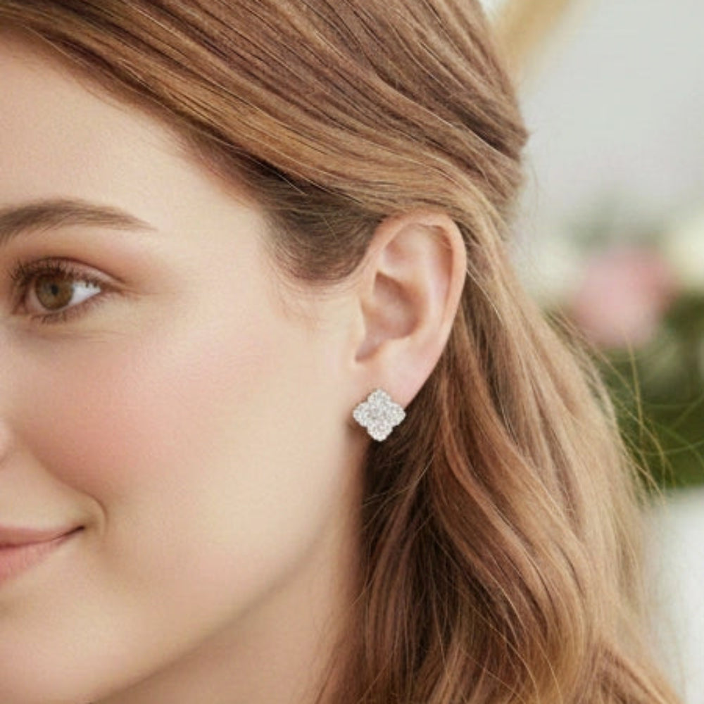 Crystal Clover Earrings - 1.8cm Post-Back Studs in Multiple Colors (CR3550P)