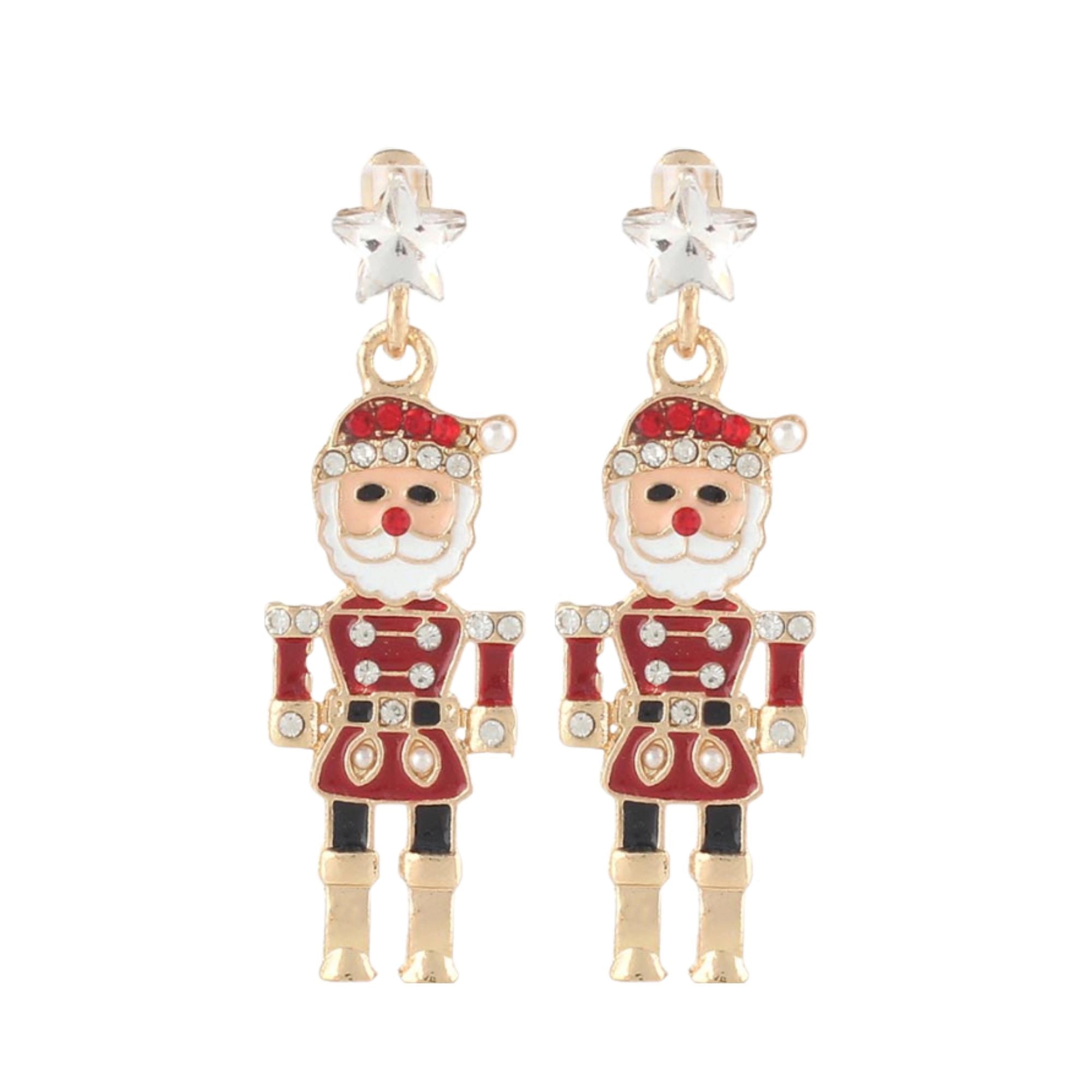 Christmas Nutcracker Dangle Earrings – Festive Holiday Jewelry (Gold & Silver Tone) | 1.5CM