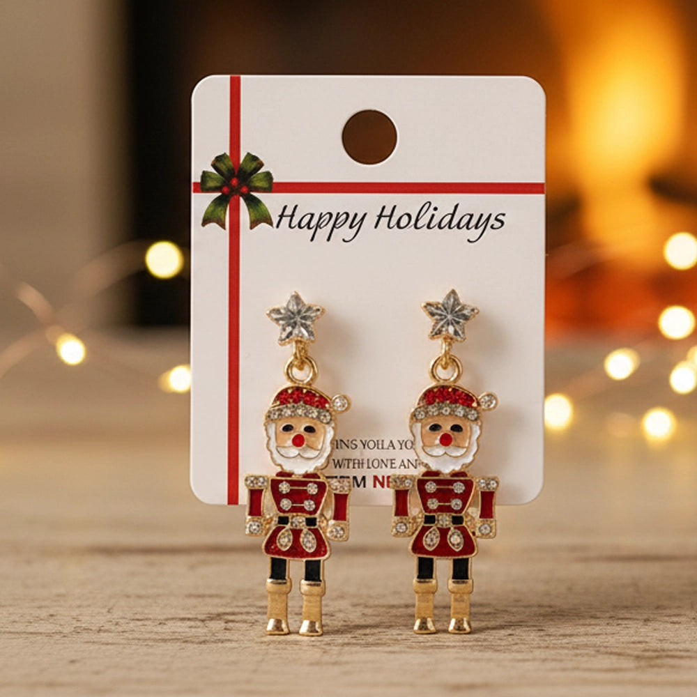 Christmas Nutcracker Dangle Earrings – Festive Holiday Jewelry (Gold & Silver Tone) | 1.5CM
