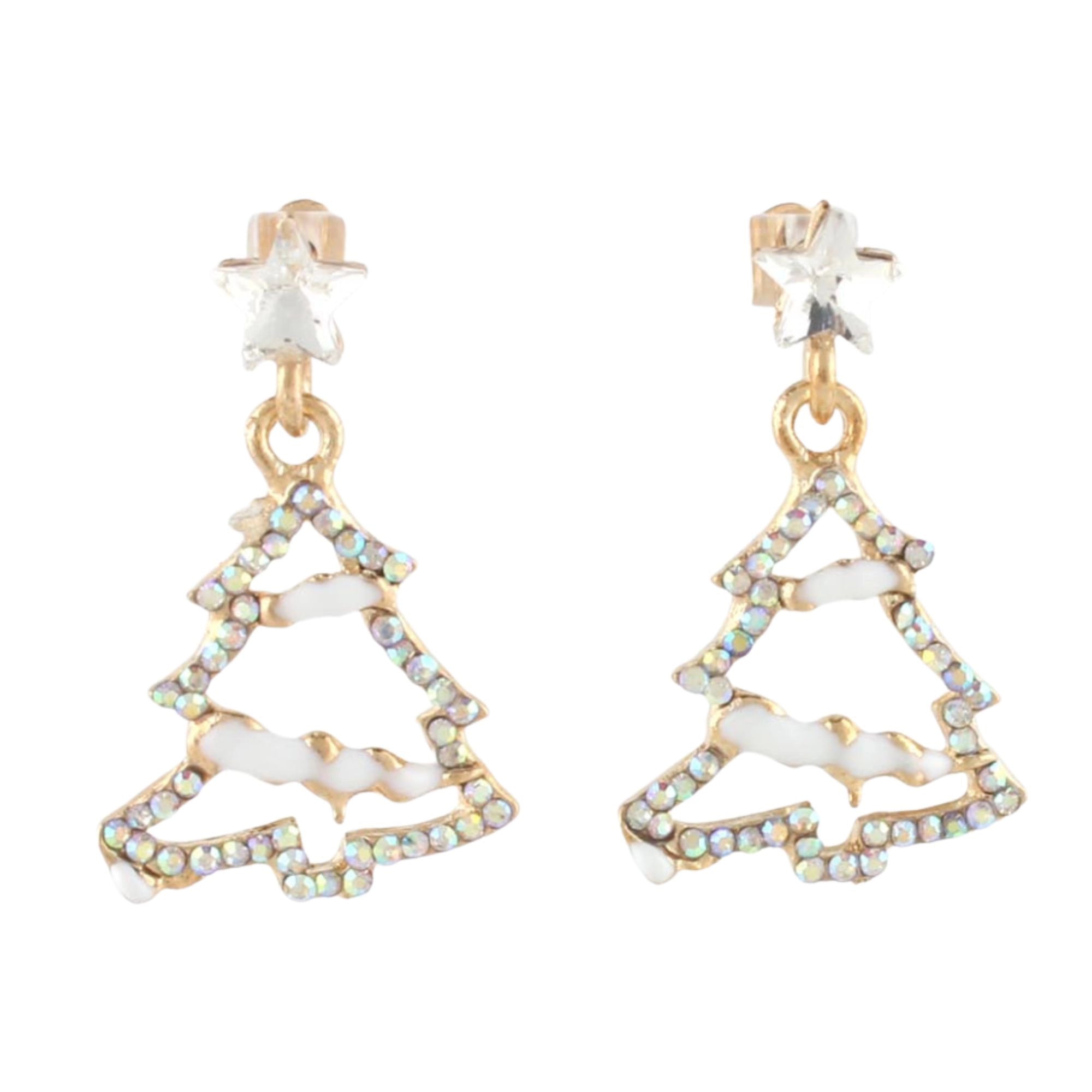 Sparkling Christmas Tree Dangle Earrings – Festive Holiday Jewelry (Gold & Silver Tone) | 3.5x2.2cm