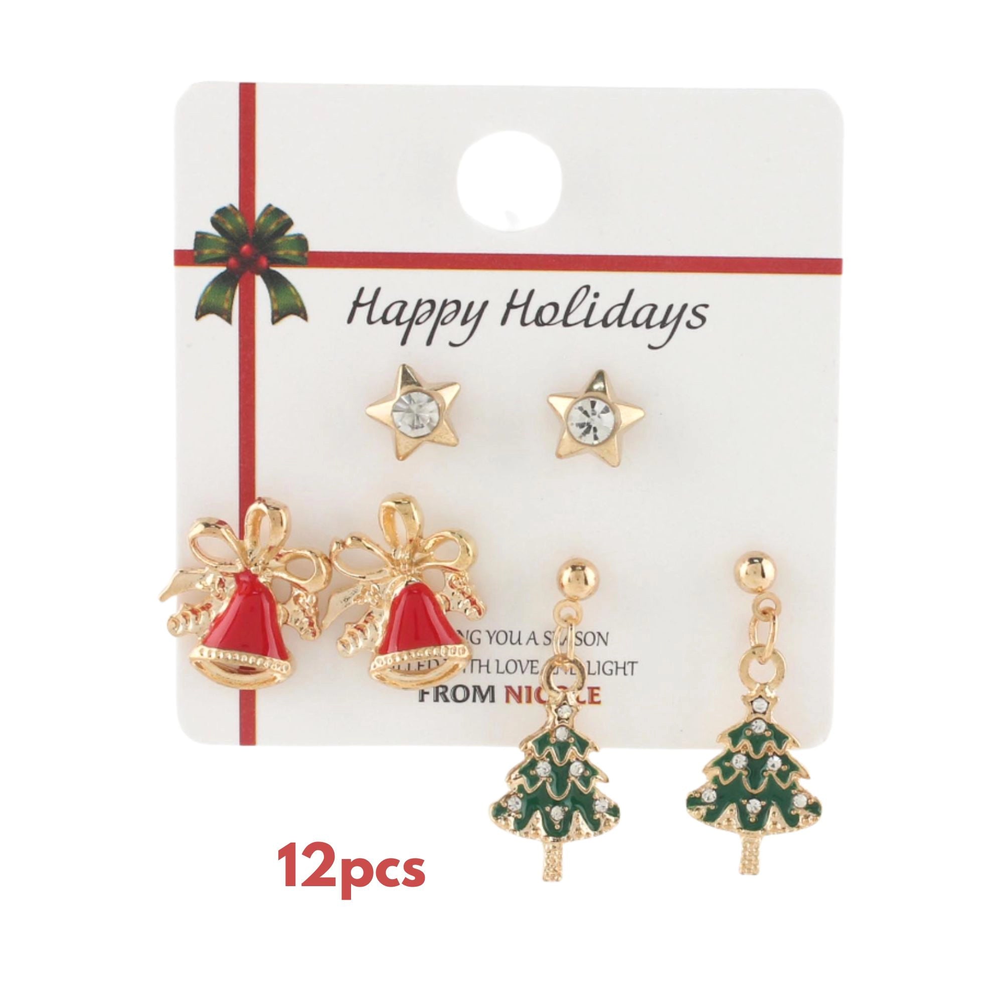 Christmas Earring Set – 3-Pair Festive Holiday Earrings (Star, Bell & Tree Design)