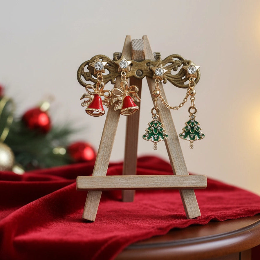 Christmas Earring Set – 3-Pair Festive Holiday Earrings (Star, Bell & Tree Design)