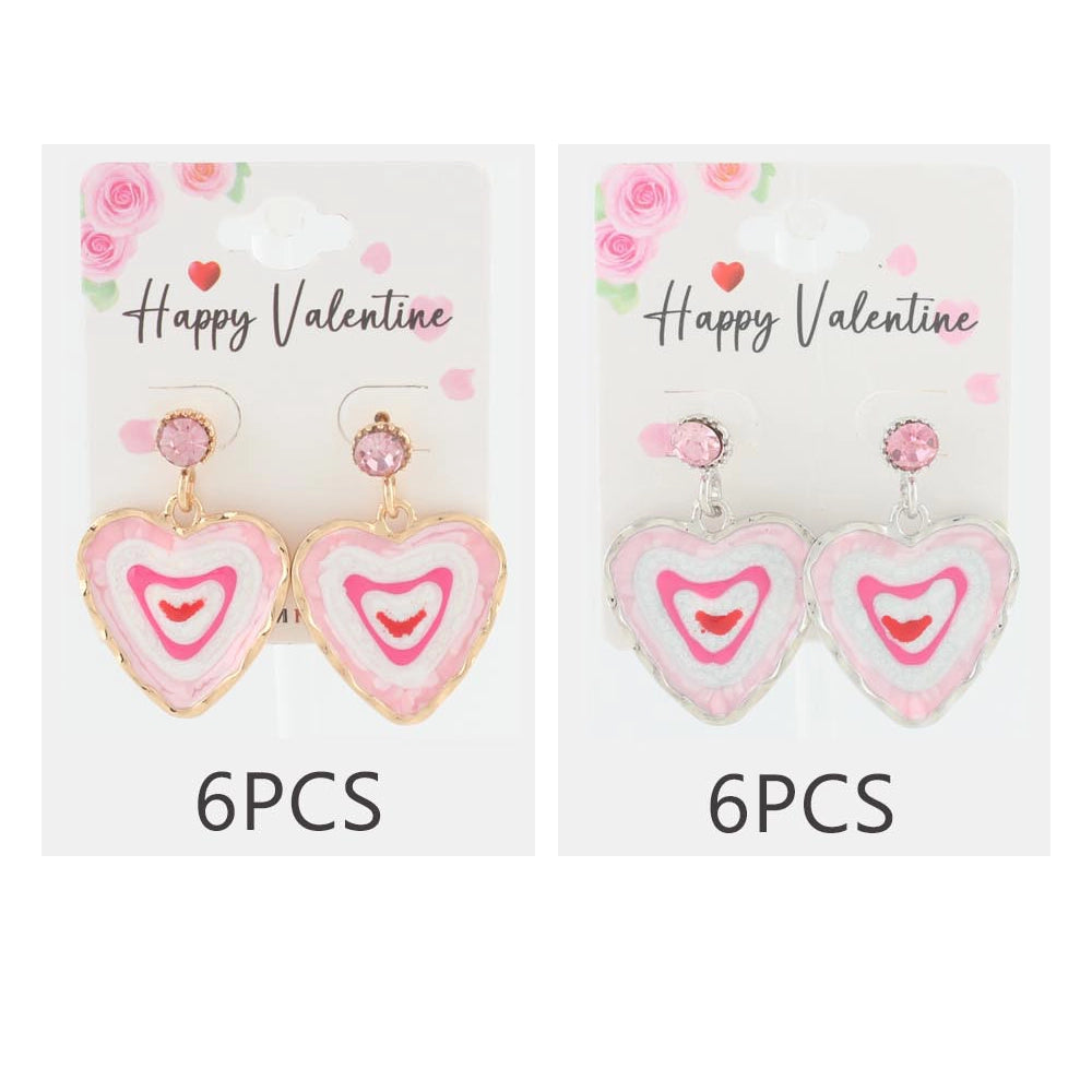 Sweet Layers of Love: Pink Enamel Heart Dangle Earrings