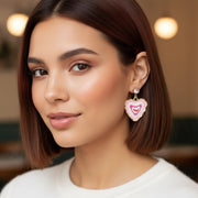 Sweet Layers of Love: Pink Enamel Heart Dangle Earrings