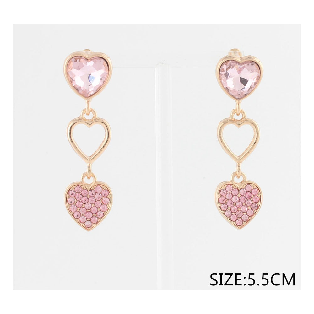 Triple Heart Drop Earrings – Romantic Crystal Valentine Earrings (5.5cm)