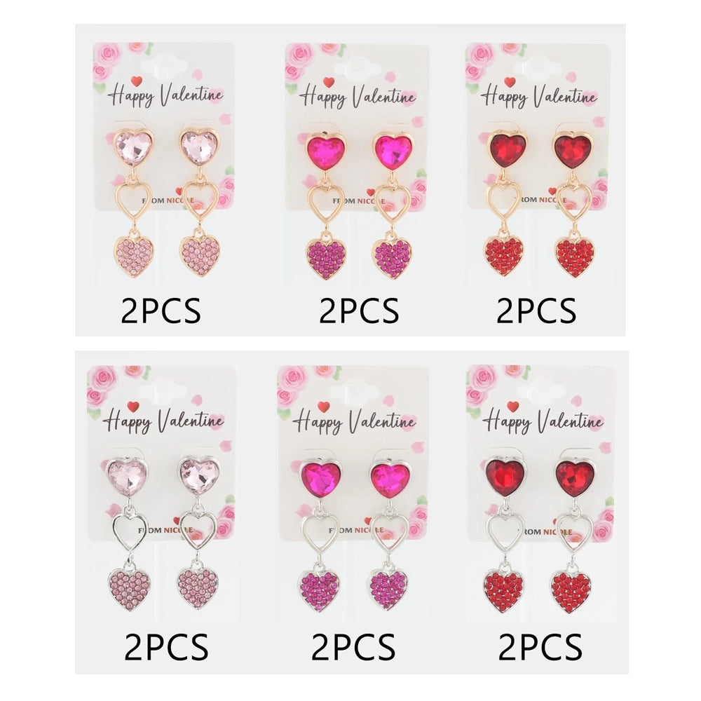 Triple Heart Drop Earrings – Romantic Crystal Valentine Earrings (5.5cm)