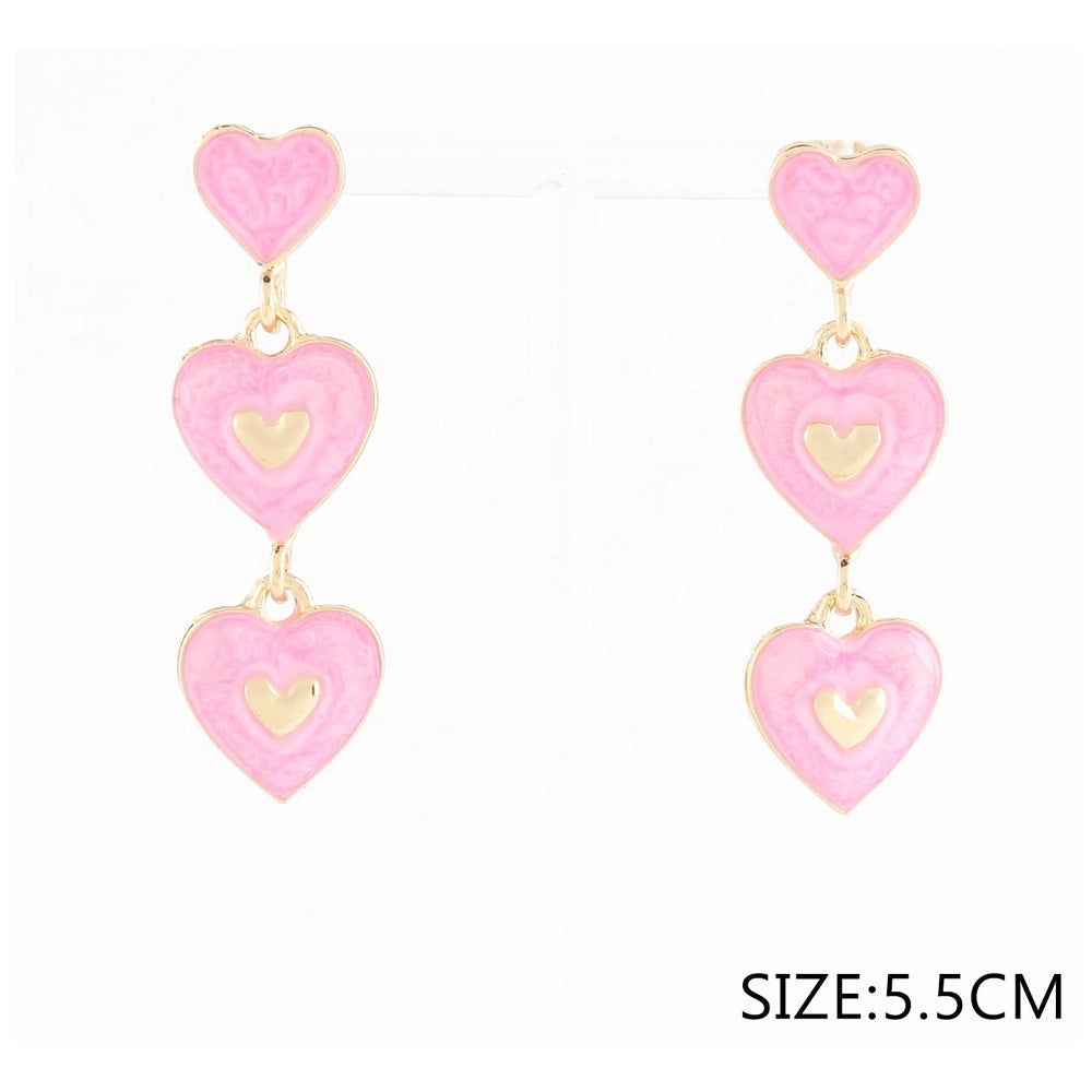 Sweetheart Triple Heart Dangle Earrings – Cute Valentine Jewelry