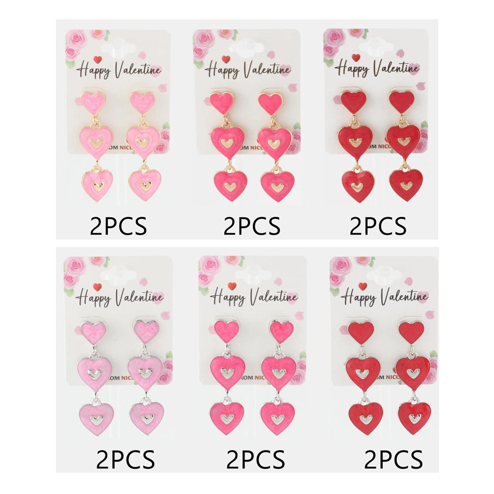 Sweetheart Triple Heart Dangle Earrings – Cute Valentine Jewelry