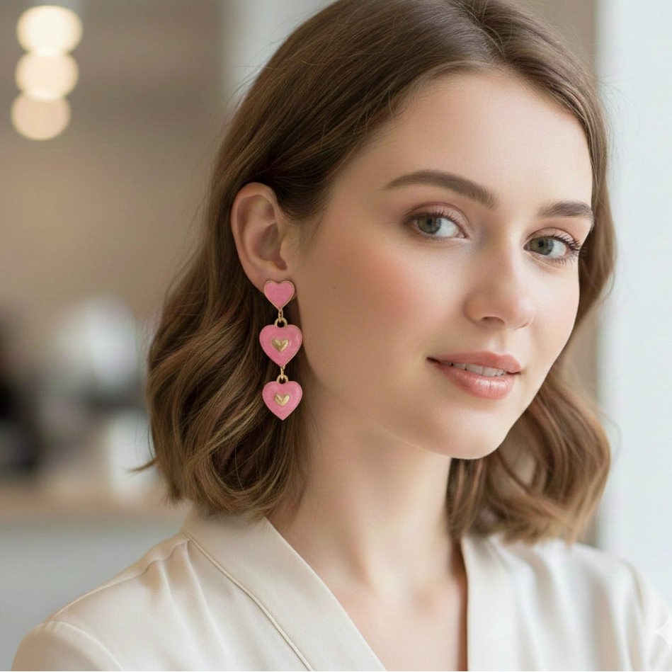 Sweetheart Triple Heart Dangle Earrings – Cute Valentine Jewelry