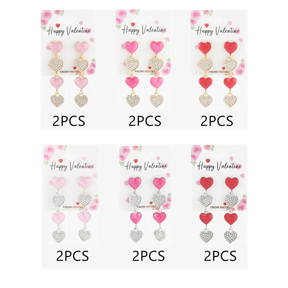 Sparkling 4-Tier Heart Dangle Earrings – Long Rhinestone & Glossy Drop Jewelry for Valentine's Day & Beyond (6cm)