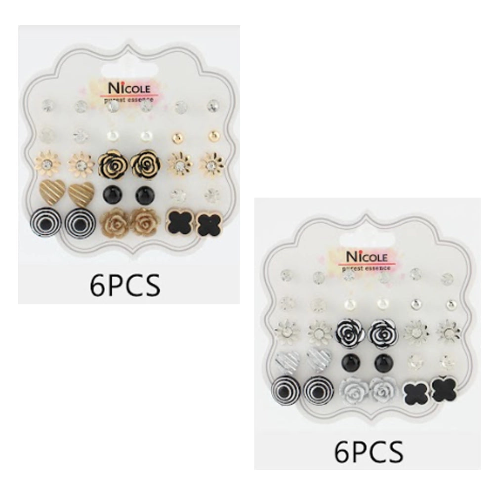 15-Pair Mixed Stud Earring Set – Floral, Heart, & Geometric Designs CR3957