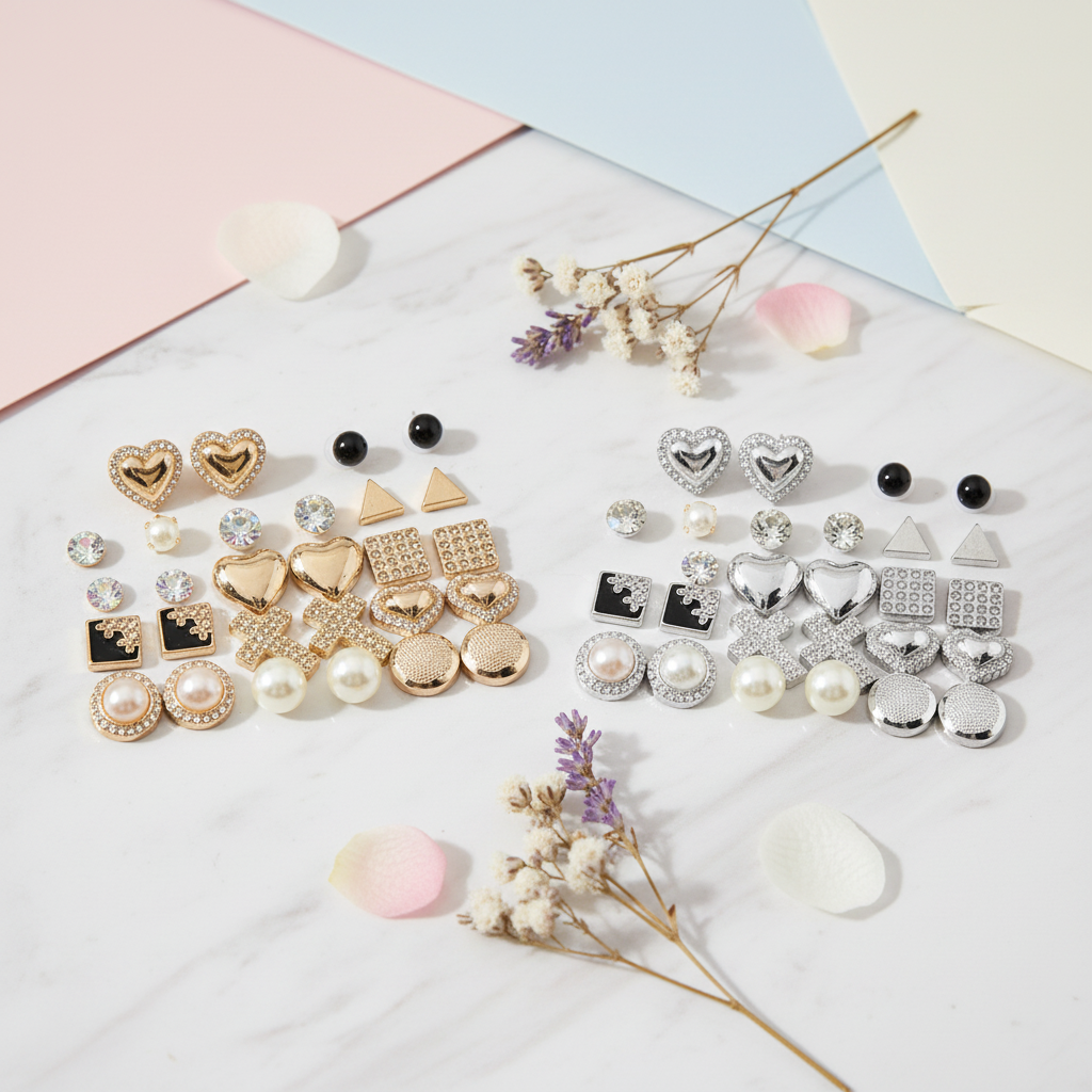 Elevate Your Style: 15-Pair Mixed Geometric & Pearl Stud Earring Set (CR3962)
