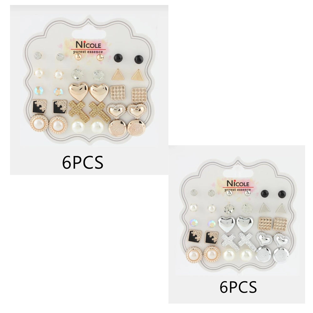 Elevate Your Style: 15-Pair Mixed Geometric & Pearl Stud Earring Set (CR3962)