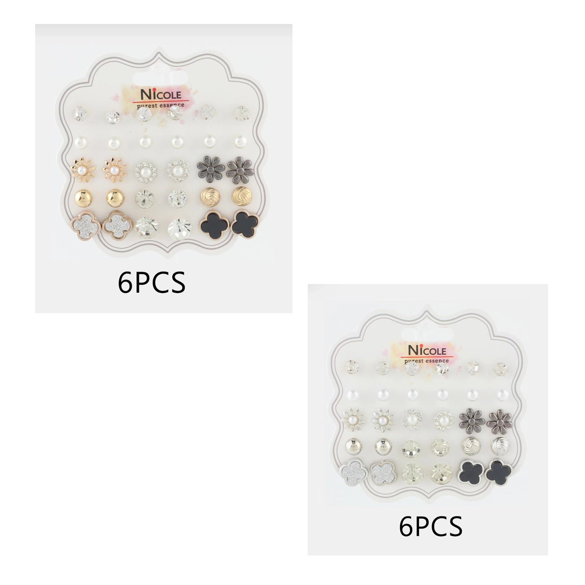 15-Pair Stud Earring Set - Floral & Geometric Designs (CR3971)