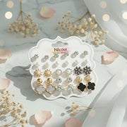15-Pair Stud Earring Set - Floral & Geometric Designs (CR3971)