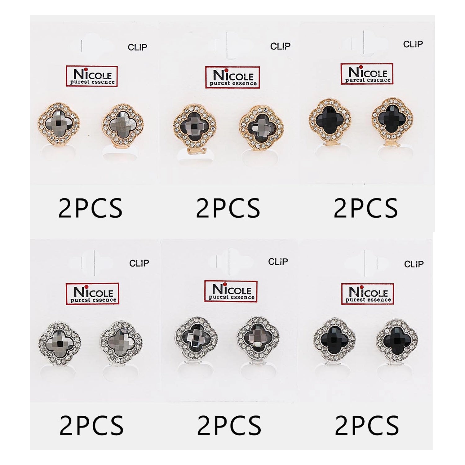 Purest Essence Clover Clip-On Earrings – Sparkling Crystal & Enamel Motif (1.5 cm) (CR3989K)