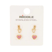 Show Your Love: Korean Finger Heart & Bling Heart Stud Earrings (Stainless Steel)